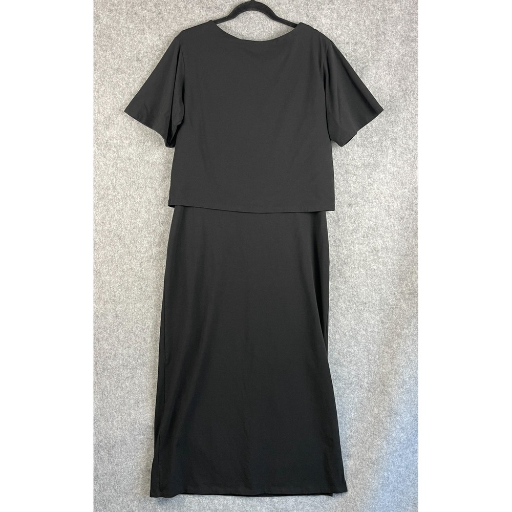 Theory Layered Midi Dress Womens Large Black Modal Blend Minimal Quiet Luxury - Picture 2 of 16